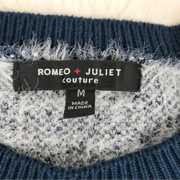 R+J Couture Navy White Polka Sot Fuzzy Sweater Pullover‎ Crewneck Size Medium - Picture 4 of 9
